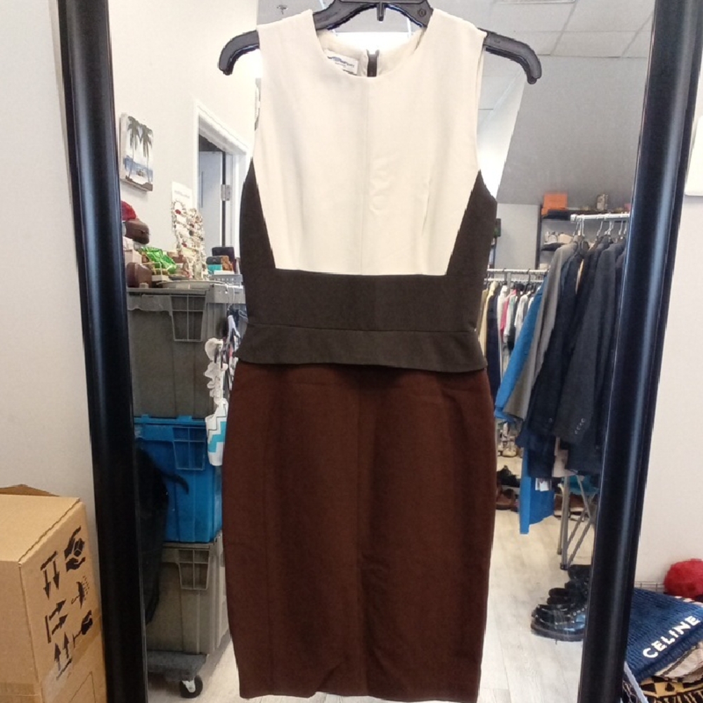 Narciso Rodriguez White and Brown Midi Dress